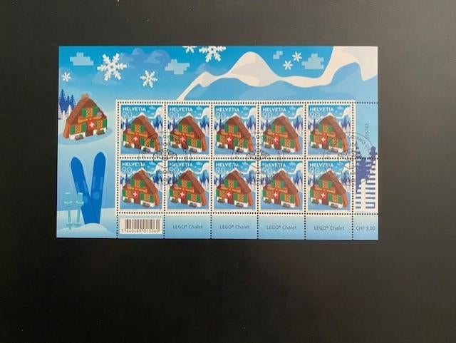 postzegelvel Zwitserland Lego Chalet gestempeld, Ophalen of Verzenden, Gestempeld