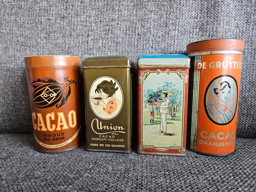 Set van 4  Cacao Blikken - Diverse Merken, Ophalen of Verzenden, Gebruikt, Overige