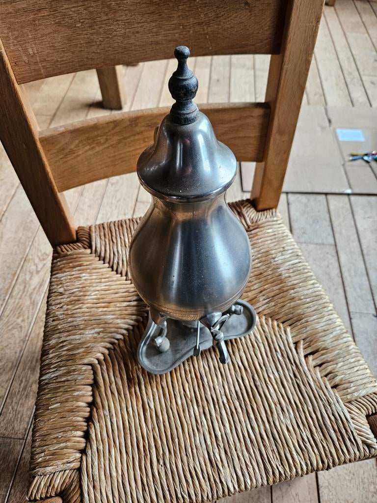 Antieke tinnen theepot met brander, Made in Holland, Antiek en Kunst, Ophalen of Verzenden