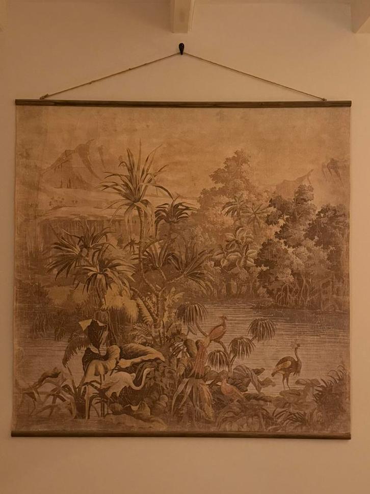 HK Living wandposter jungle groen/beige/bruin 140x140cm, Huis en Inrichting, Woonaccessoires | Wanddecoraties, Zo goed als nieuw