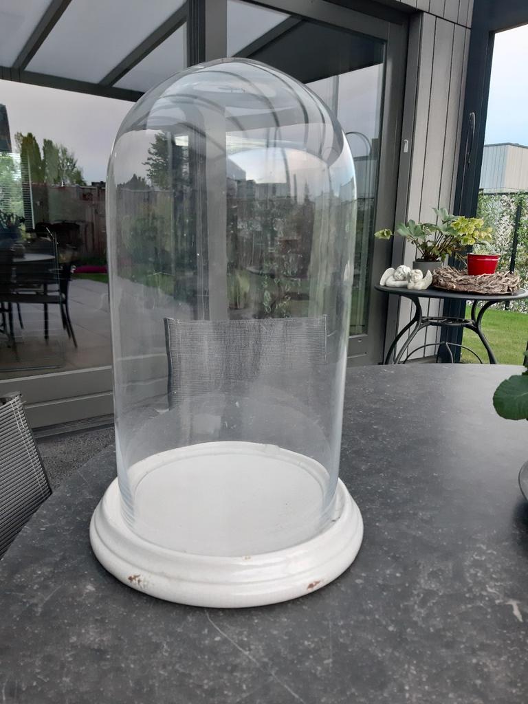 Glazen stolp met aardewerk onderbord, Huis en Inrichting, Woonaccessoires | Stolpen, Ophalen