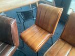 Set van 4 vintage eetkamerstoelen echt leer en metaal, Ophalen, Gebruikt, Bruin, Leer