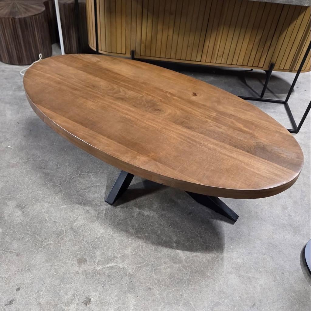 Ovale Salontafel Sturdy Mangohout in de maat 130 x 70cm, Ophalen