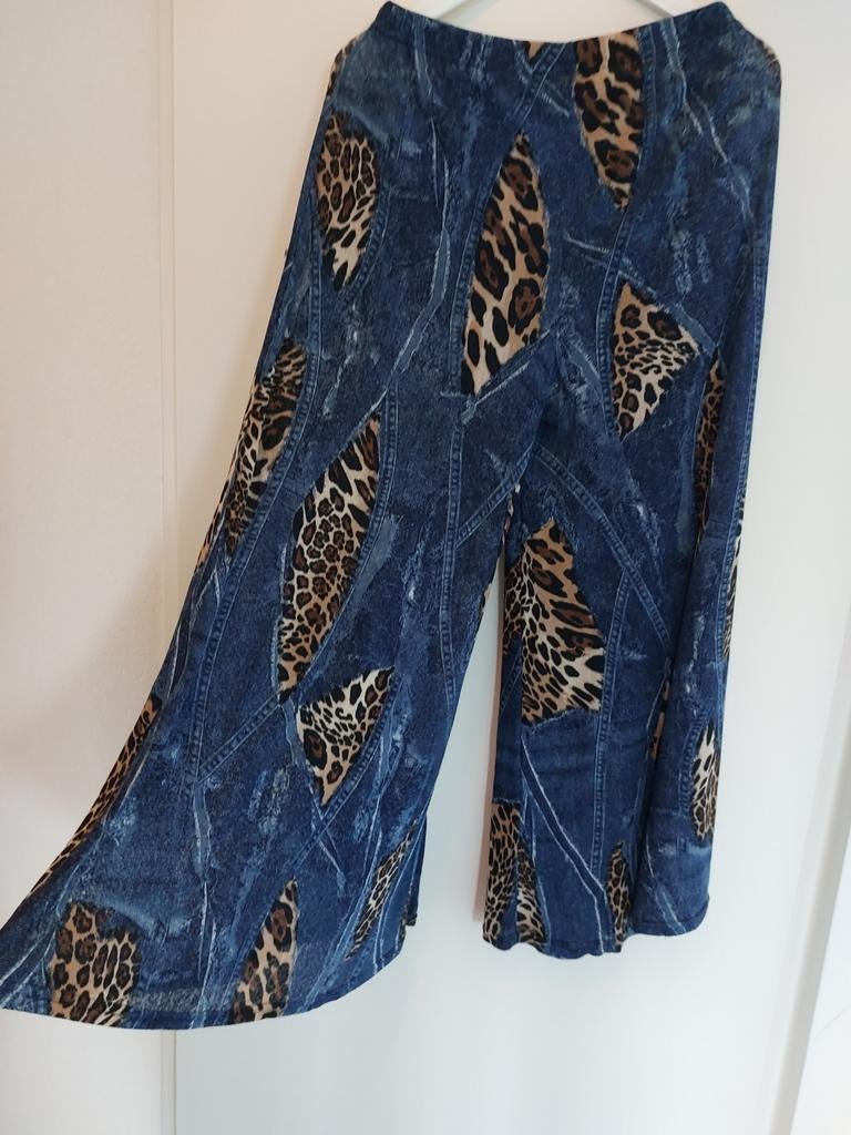 Flaired broek jeans print met tijger mt L, Ophalen of Verzenden, Gedragen, Lang