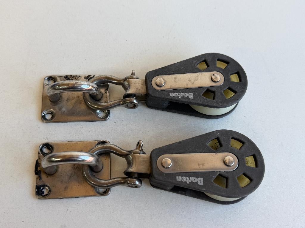 2 x Barton 1 schijfs blok 44 mm tot 10 mm aan oog, Ophalen of Verzenden, Gebruikt, Lijn of Blok