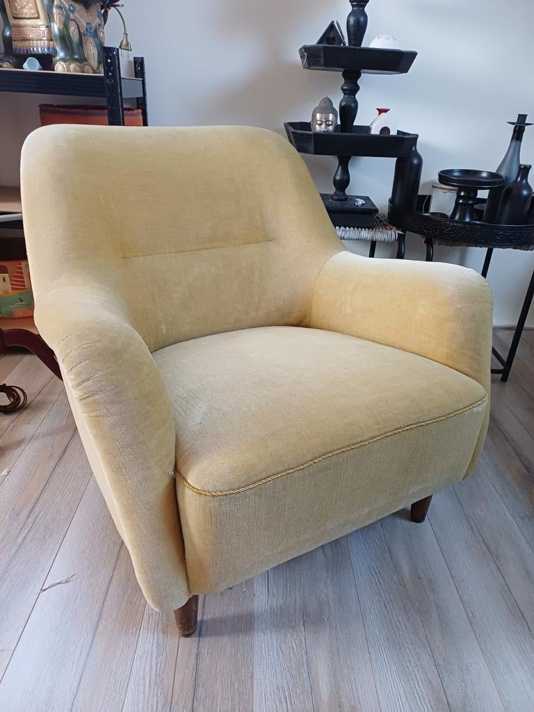 Vintage fauteuil velour, Huis en Inrichting, Ophalen, Gebruikt, 100 tot 125 cm, 75 tot 100 cm