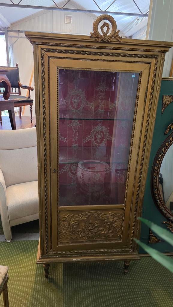 Antiek Louis XVI Vitrinekastje - Goud Verguld, Ophalen of Verzenden