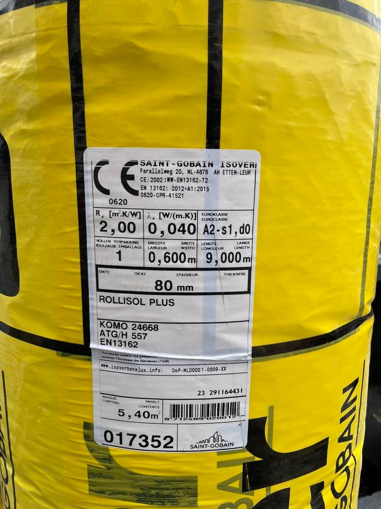 ISOVER Rollisol plus glaswol isolatiedeken Rd 2,00, Ophalen, Zo goed als nieuw, Glaswol, 12 cm of meer