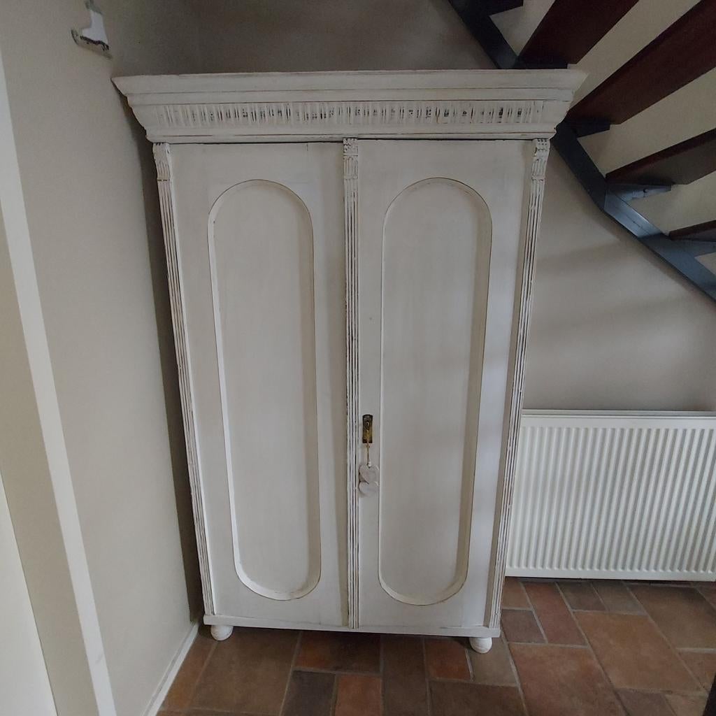 Antieke kapstok kast, wit geverfd, Ophalen, Gebruikt, 50 tot 100 cm, Brocante, Antiek