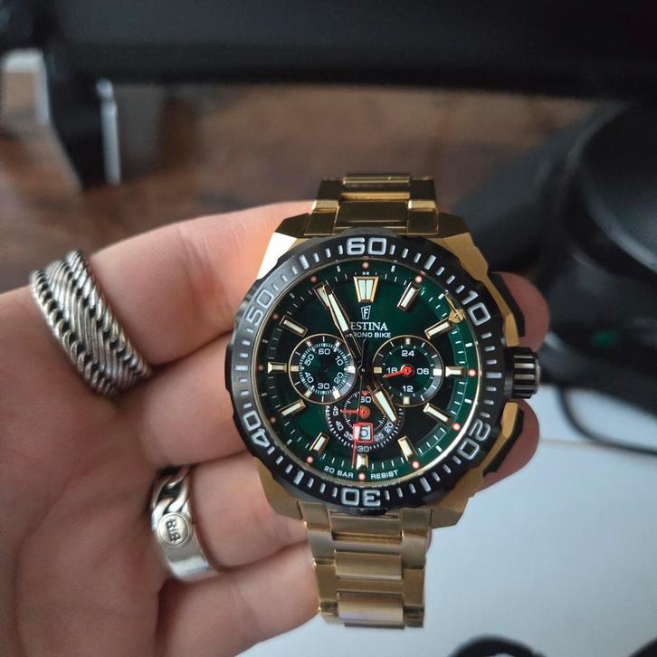 Festina Chrono Bike Herenhorloge Goud/Groen, Sieraden, Tassen en Uiterlijk, Horloges | Heren, Ophalen of Verzenden