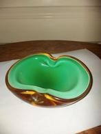 Vintage Murano Glas Asbak/Schaal Groen Amber, Ophalen of Verzenden