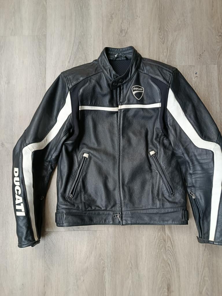 Ducati Motorjas Leer Zwart/Wit Maat 50 (M/L), Verzenden, Tweedehands, Systeemhelm