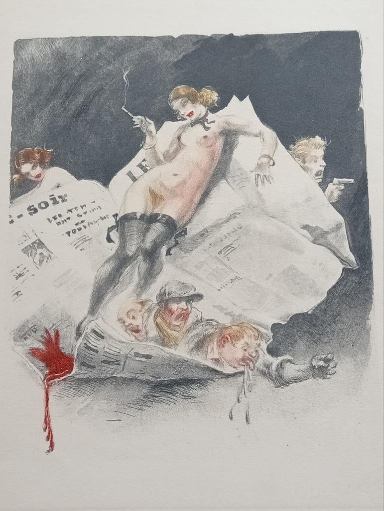 Litho erotiek naakt stijl Felicien Rops, Ophalen of Verzenden