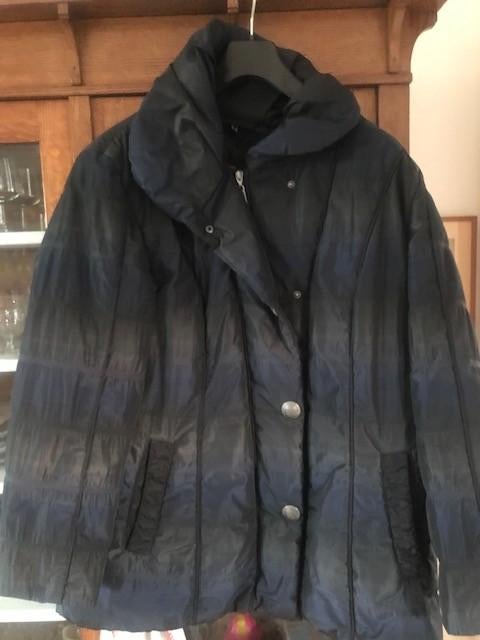 winterjas Barbara Lebek  46 donkerblauw/donkergrijs ZGAN, Blauw, Maat 46/48 (XL) of groter, Ophalen of Verzenden, Zo goed als nieuw