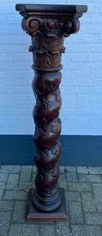 PRACHTIGE ANTIEKE GETORSTE GEBEELDHOUWDE HOUTEN ZUIL, Ophalen