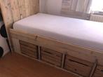 Steigerhoutenbed met appelkistjes, Ophalen, 100 cm, Eenpersoons, Zo goed als nieuw