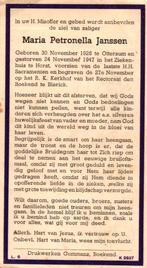 Janssen Maria Petronella Ottersum 1926-1947 Blerick, Ophalen of Verzenden