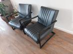 2 fauteuils zwart metalen frame en zitting van antraciet, Ophalen, Gebruikt, 75 tot 100 cm, Metaal