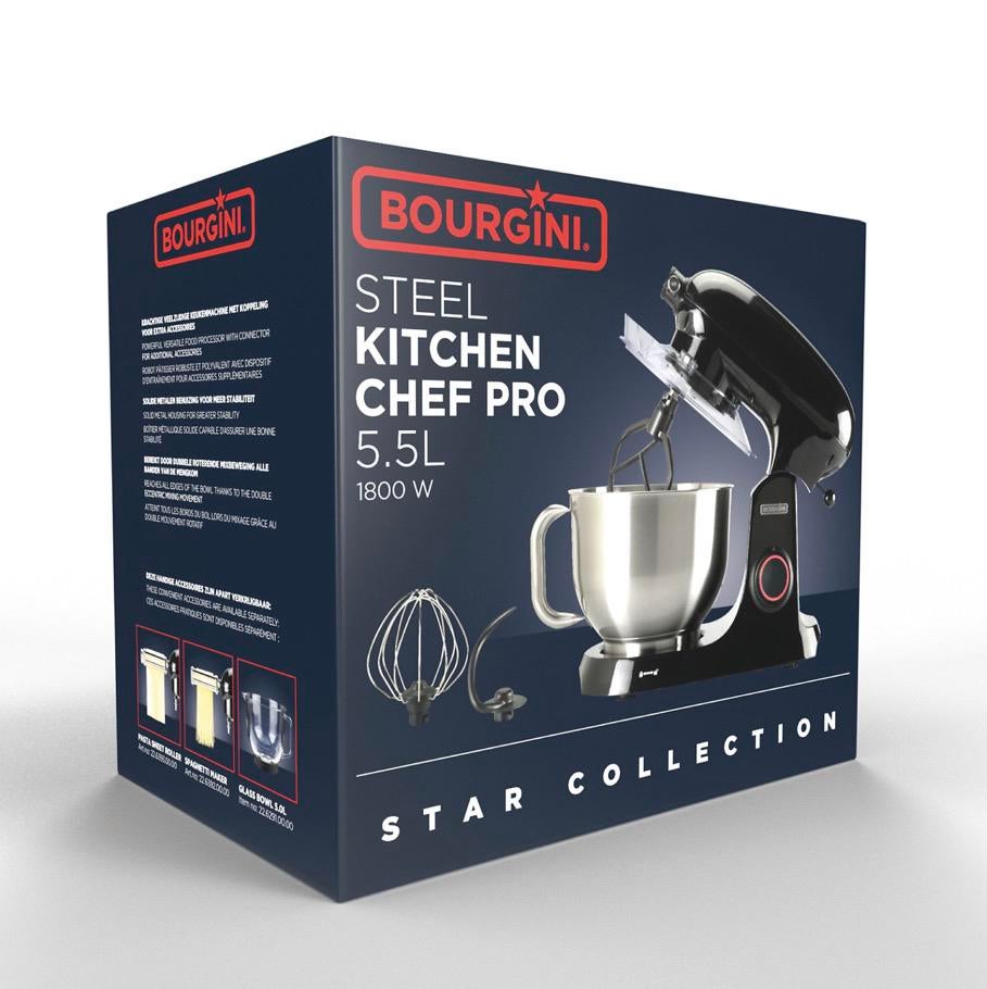 Bourgini Steel Kitchen Chef Pro 5.5L (nieuw in doos!), Witgoed en Apparatuur, 4 liter of meer, Ophalen of Verzenden, Nieuw, 3 snelheden of meer