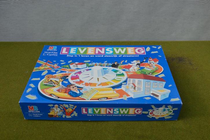 Vintage Levensweg bordspel uit 1997, blauwe doos uitgever MB, Hobby en Vrije tijd, Gezelschapsspellen | Bordspellen, Gebruikt