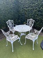 Bistroset gietijzer antiek wit 5- delig, Tuin en Terras, Tuinsets en Loungesets, Ophalen, Zo goed als nieuw, Overige materialen