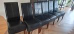 6 zwarte leren eetkamerstoelen, Huis en Inrichting, Stoelen, Ophalen, Modern, Klassiek, Gebruikt, Zwart