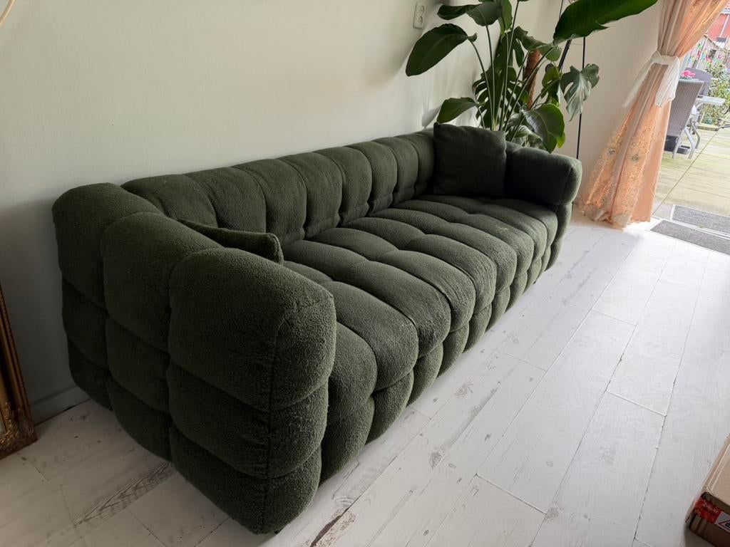 Groene Stoffen Bank l Sofa, Gebruikt, 75 tot 100 cm, Ophalen of Verzenden, Rechte bank