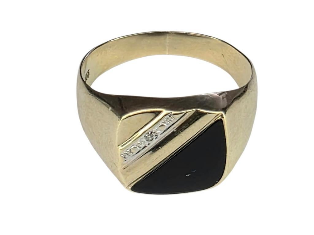 Gouden Zegelring Met Onyx en Briljant steentje, 20 of groter, Verzenden, ., Heer