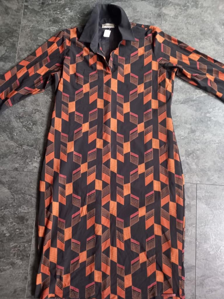 Provence jurk met geometrisch patroon, maat 46, Zwart, Maat 46/48 (XL) of groter, Ophalen of Verzenden, Knielengte