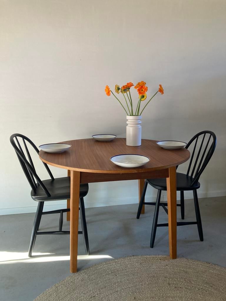 Midcentury vintage teak eettafel uitschuifbaar, Ophalen, Gebruikt, Vijf personen of meer, Onbekend