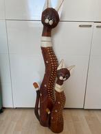 Set van 2 houten katten beelden - decoratieve figuren, Antiek en Kunst, Ophalen