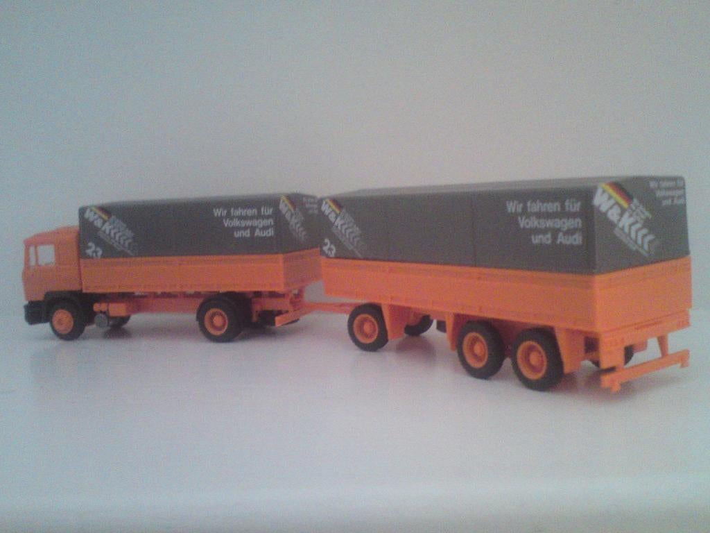 Herpa MAN F90 huifcombinatie W&K. nieuw in doos, Ophalen of Verzenden, Nieuw, Bus of Vrachtwagen, Herpa