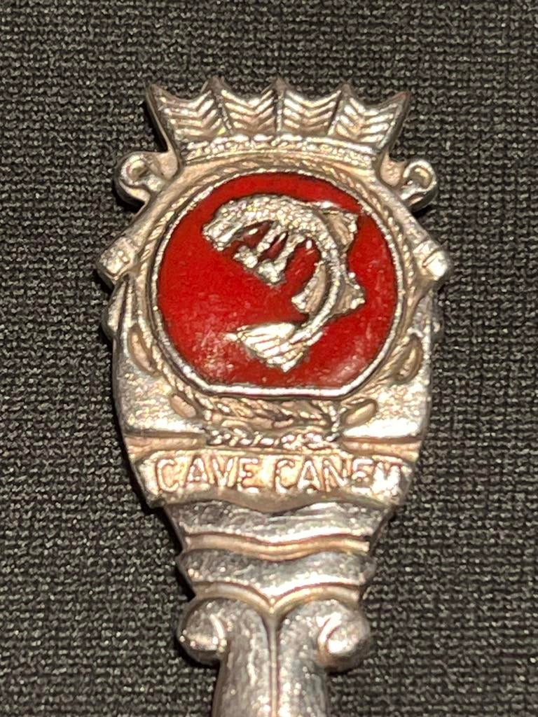 Vintage bewerkt lepeltje Cave Canem., Ophalen of Verzenden