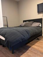 Boxspring 140x200 met hoofdbord te koop, Ophalen, Gebruikt, Zwart, Tweepersoons