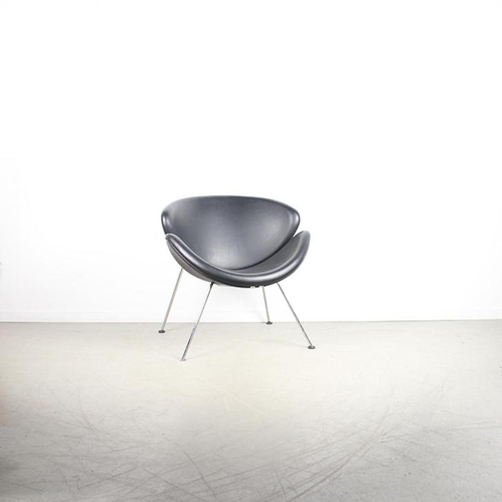 2x Artifort Slice Fauteuil – Zwart Leer, Huis en Inrichting, Fauteuils, Zo goed als nieuw, Leer, 75 tot 100 cm, 75 tot 100 cm