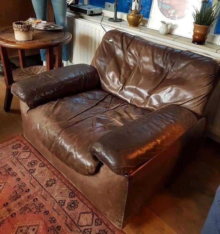 Vintage Desede Carl Larsson Leren lounge stoel shabby sjiek, Huis en Inrichting, Fauteuils, Gebruikt, Vintage design Retro shabby sjiek