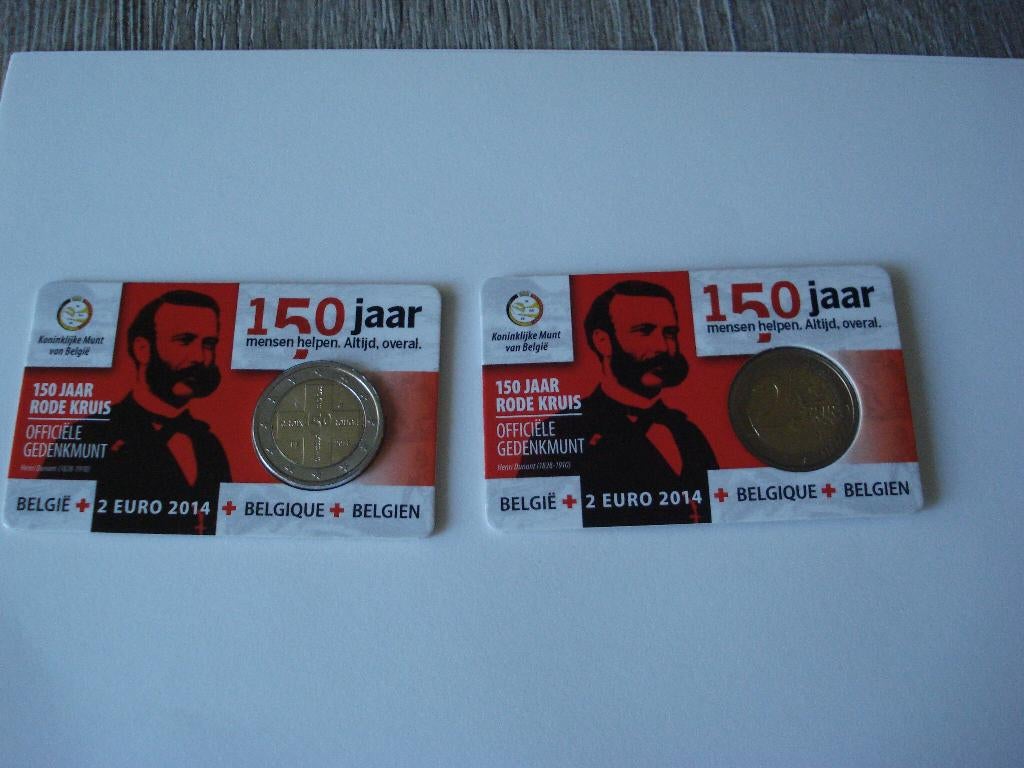 2 EURO BELGIE 150 JAAR RODE KRUIS IN COINCARD   2 MAAL, Ophalen of Verzenden, België, 2 euro, Setje