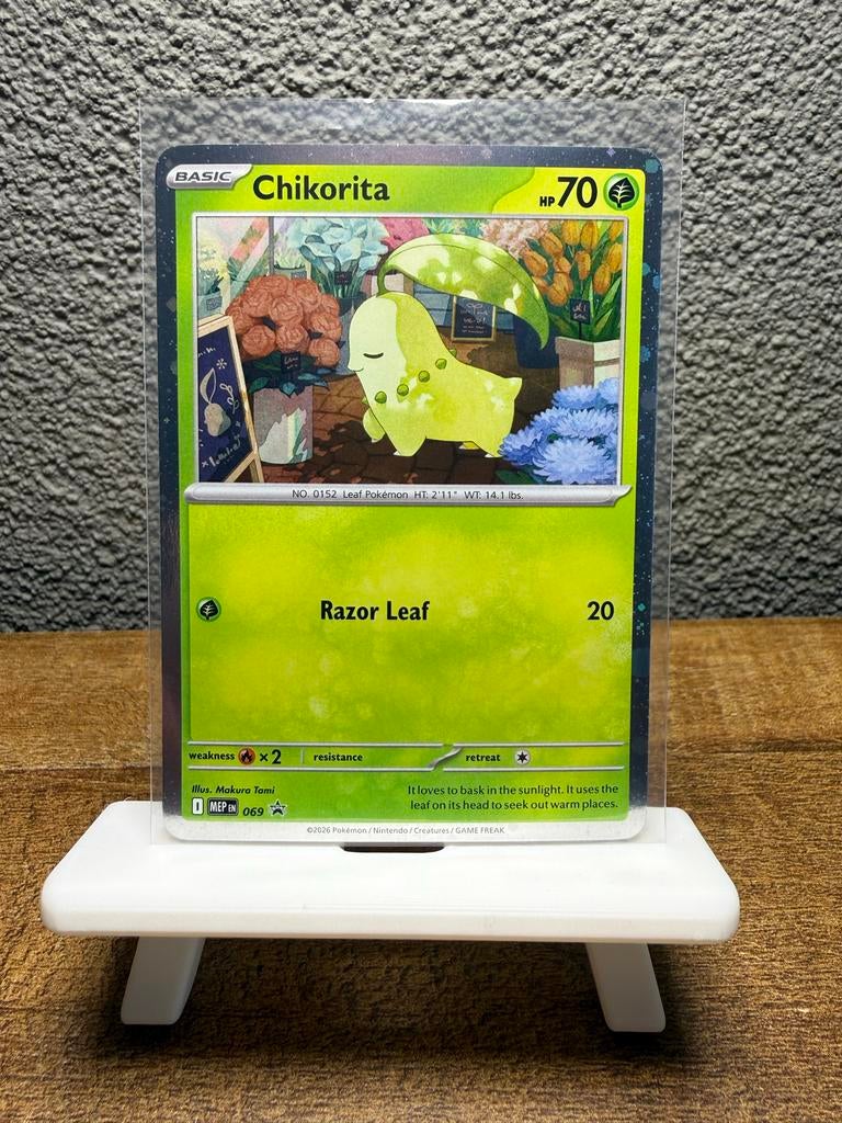 Chikorita Promo - MEP 069 Pokémon Kaart (Near Mint+), Ophalen of Verzenden, Zo goed als nieuw, Losse kaart