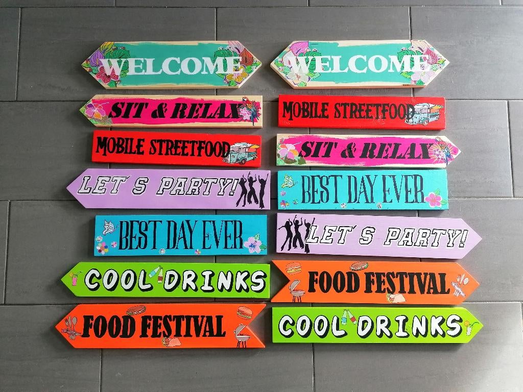 Ibiza Wegwijzer Borden  – Gepersonaliseerd Festival B&B etc, Nieuw, Ophalen of Verzenden, RW Houtidee ontwerpt en produceert handgemaakte houten decoratie voor huis, tuin en evenementen. Wij maken o.a. Ibiza wegwijzer borden, groeimeters, bench ombouwen en maatwerk cadeaus. Elk product wordt met de hand gemaakt en naar wens gepersonaliseerd.