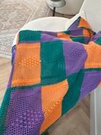 Vintage Gehaakte Deken - Paars, Groen, Oranje (140x200cm), Huis en Inrichting, Woonaccessoires | Plaids en Woondekens, Ophalen of Verzenden
