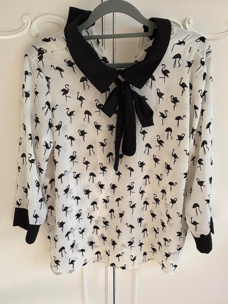 Nieuw zwart wit flamingo blouse maat 38, Ophalen of Verzenden, Nieuw, Maat 38/40 (M), Overige kleuren