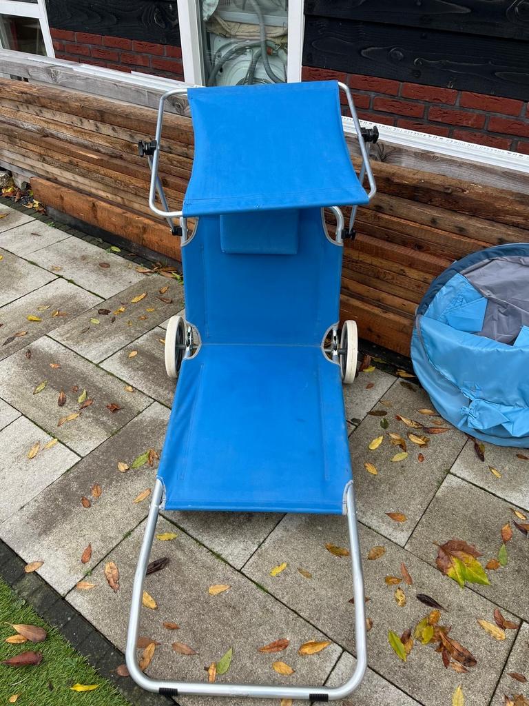 Strandstoel met wielen - Makkelijk te vervoeren!, Ophalen, Gebruikt, Aluminium, Verrijdbaar