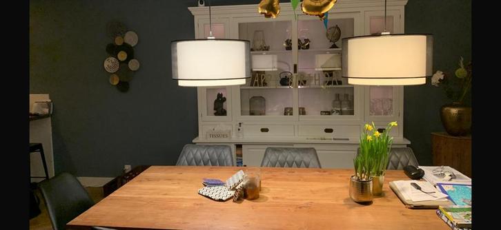 Moderne Eettafellamp met Kap - Wit & Zwart, Huis en Inrichting, Lampen | Hanglampen, Nieuw, Minder dan 50 cm, Stof, Ophalen