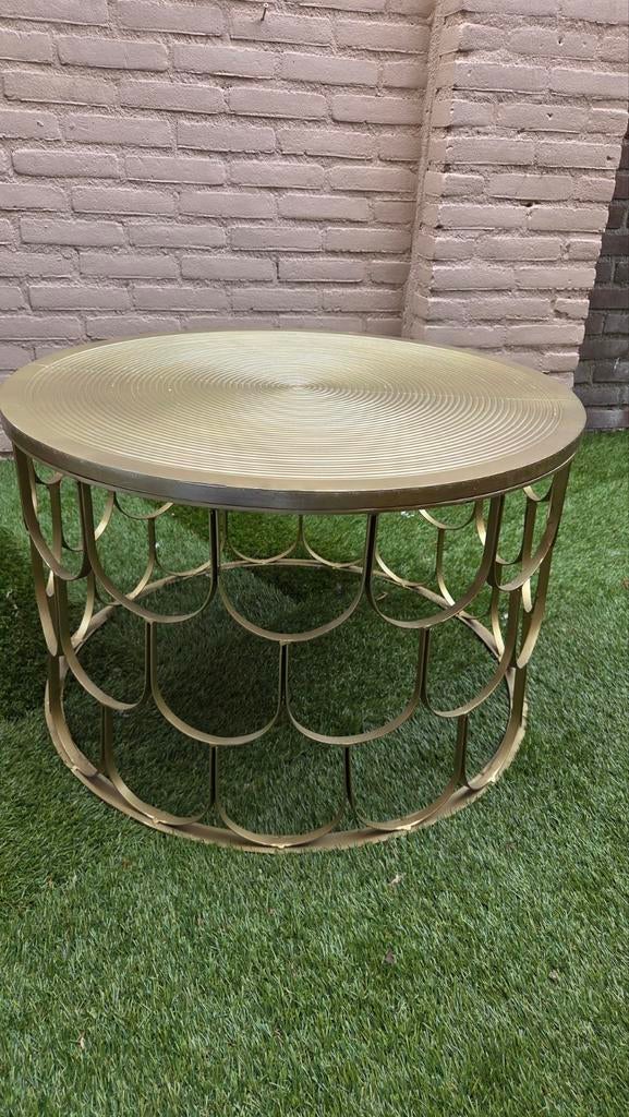 Gouden metalen ronde salontafel (Ø70cm, H43cm), Ophalen, 50 tot 100 cm, Rond, 50 tot 100 cm