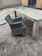 Robuuste Teakhouten Tuintafel met Wicker Stoelen 6 Stuks!, Ophalen of Verzenden, Gebruikt, Rechthoekig, Teakhout