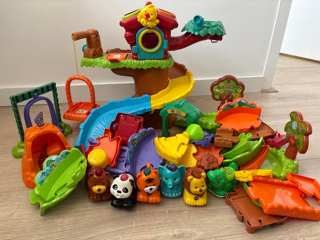 VTech Zoef Zoef Dieren boomhuis met dieren en baan, Ophalen of Verzenden, Gebruikt, Overige typen, Met wieltjes