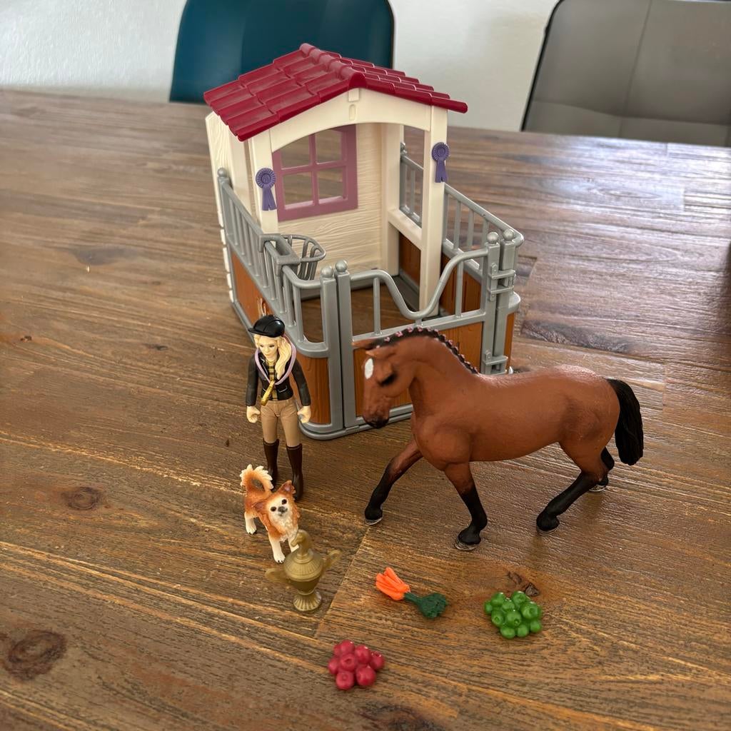 Schleich Horse Club paardenbox met paard en ruiter, Ophalen of Verzenden, Gebruikt