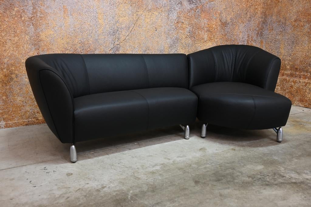 NIEUWbeklede zwarte leren Leolux Pupilla design hoekbank, 250 tot 300 cm, Leolux, Leolux, Hoekbank