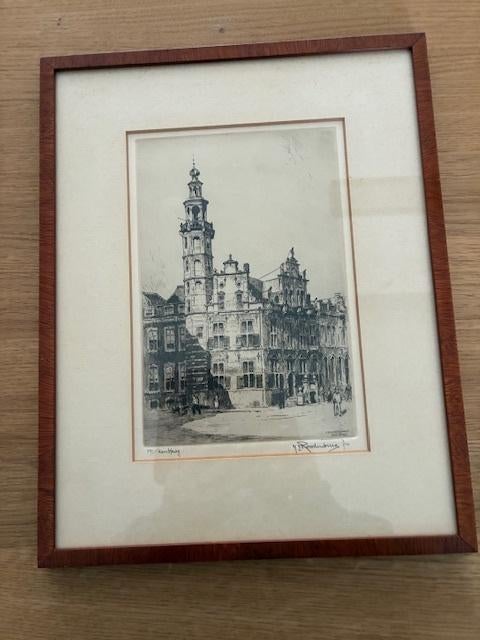 Ets, Raadhuis, H.Roodenburg (1895-1987), Antiek en Kunst, Ophalen, Ingelijst, Ets, Stadsgezicht