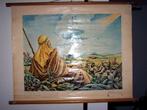 Mooie vintage bijbelplaat op linnen. 84x64 cm. Igs., Ophalen of Verzenden